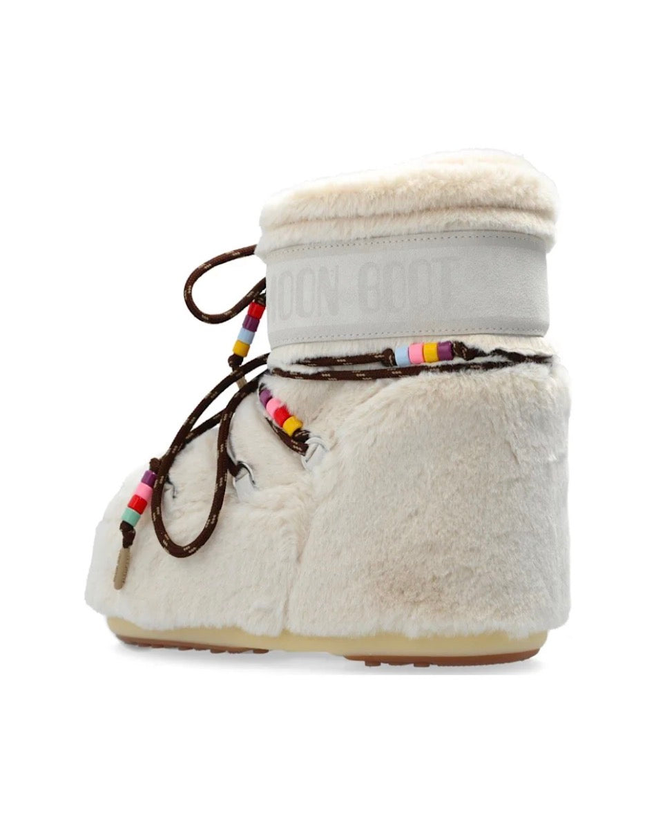 MOON BOOT Icon Low Ankle Faux Fur Beads off white