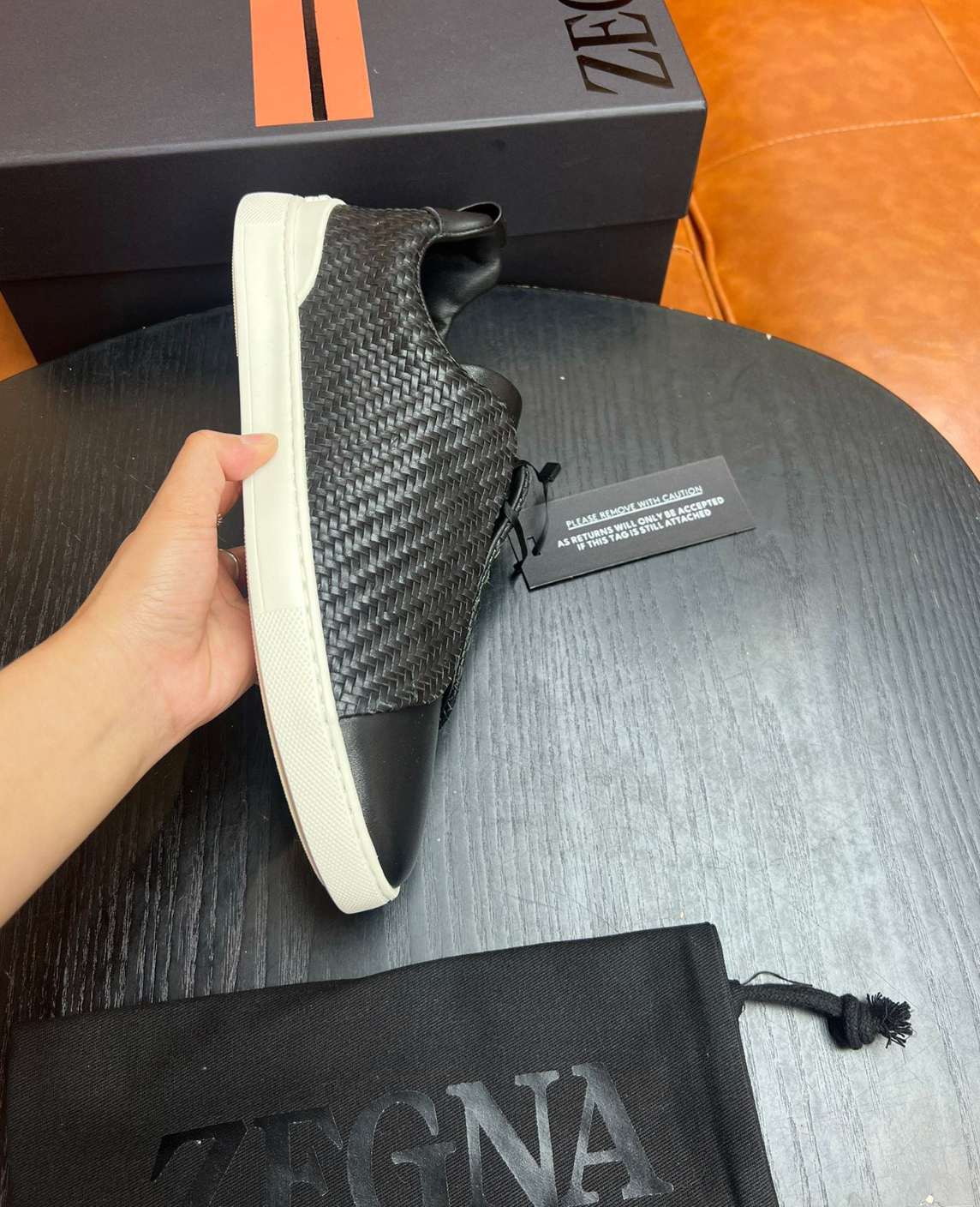 Ermenegildo Zegna Black Triple stitch PELLETESSUTA Leather