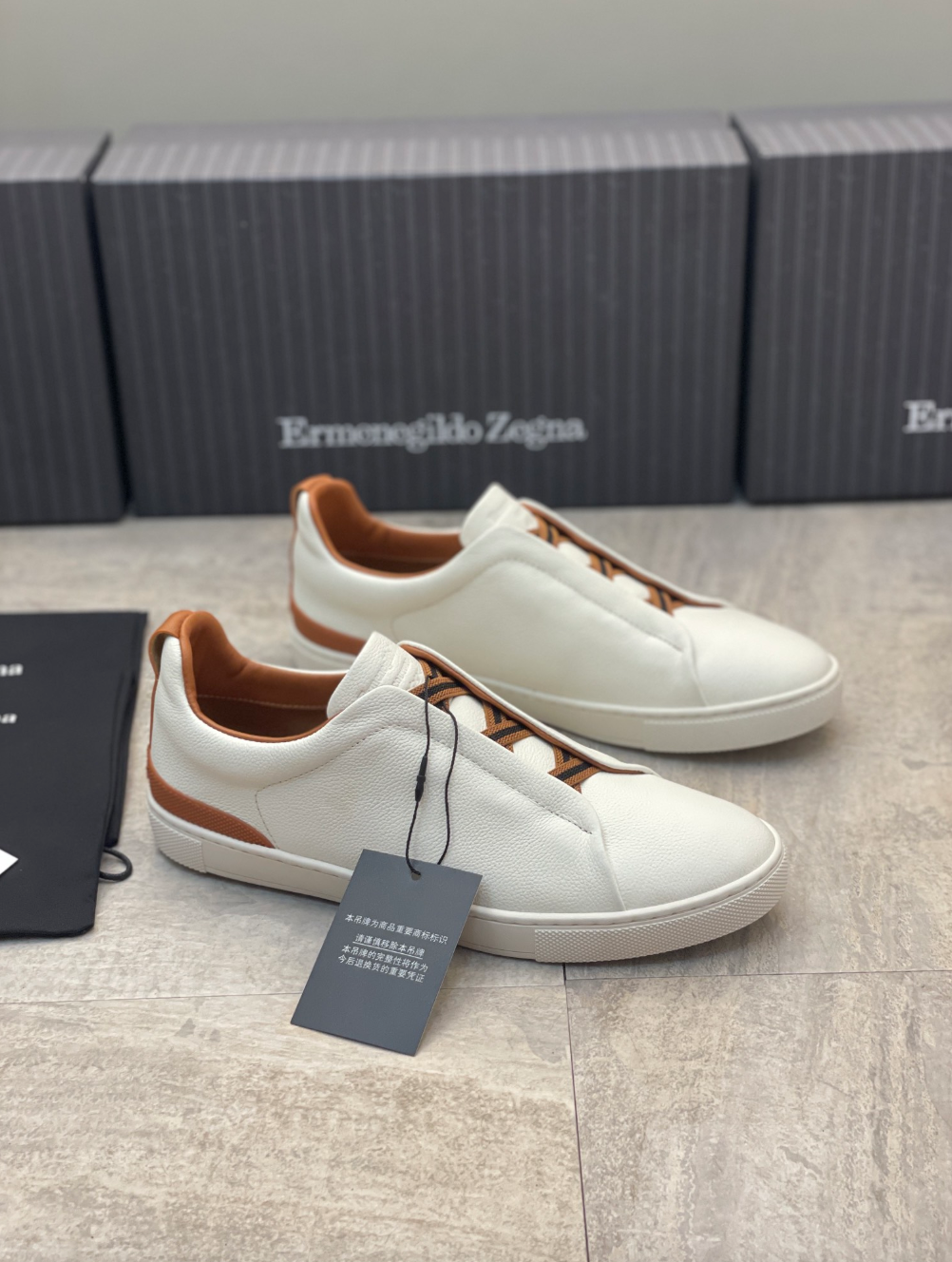 Ermenegildo Zegna white deerskin triple stitch