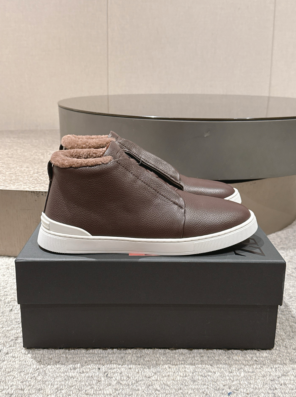 Ermenegildo Zegna brown deerskin wool Triple Stitch mid-top