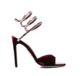 Cleo Spark stiletto sandal in Burgundy velvet with rhinestone embellishments