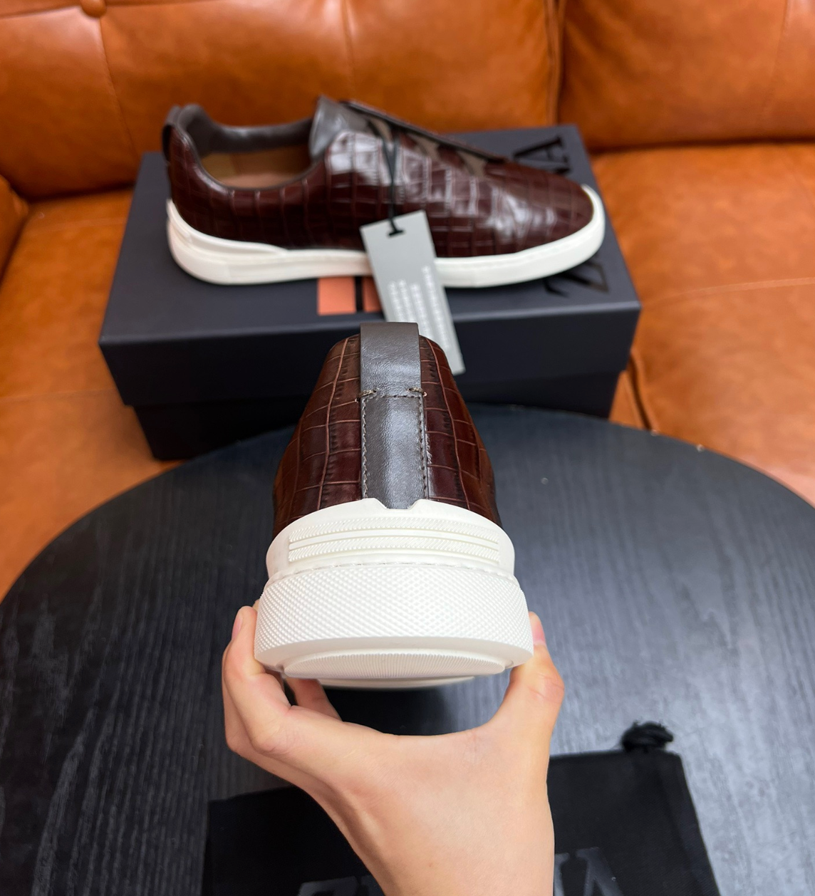 Ermenegildo Zegna Brown Crocodile Leather Triple Stitch