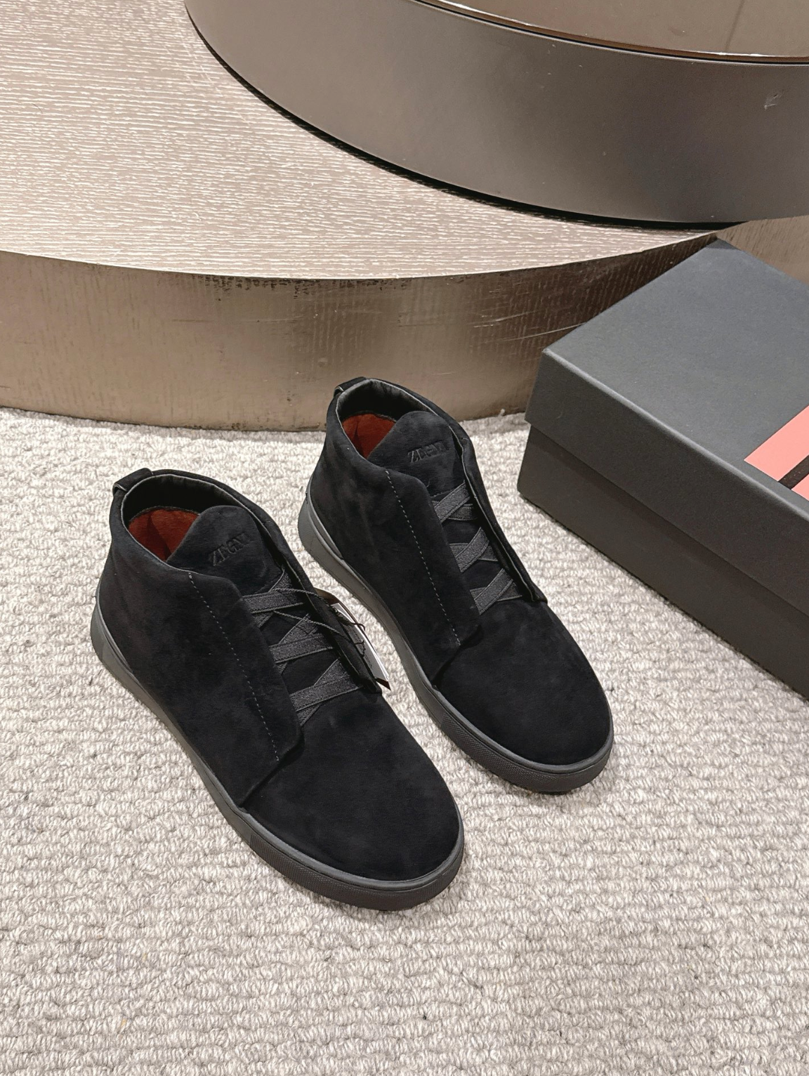 Ermenegildo Zegna black suede Triple Stitch mid-top