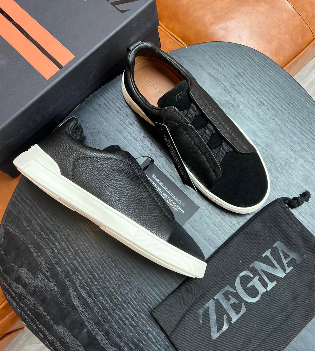 Ermenegildo Zegna Black Triple stitch Leather & suede