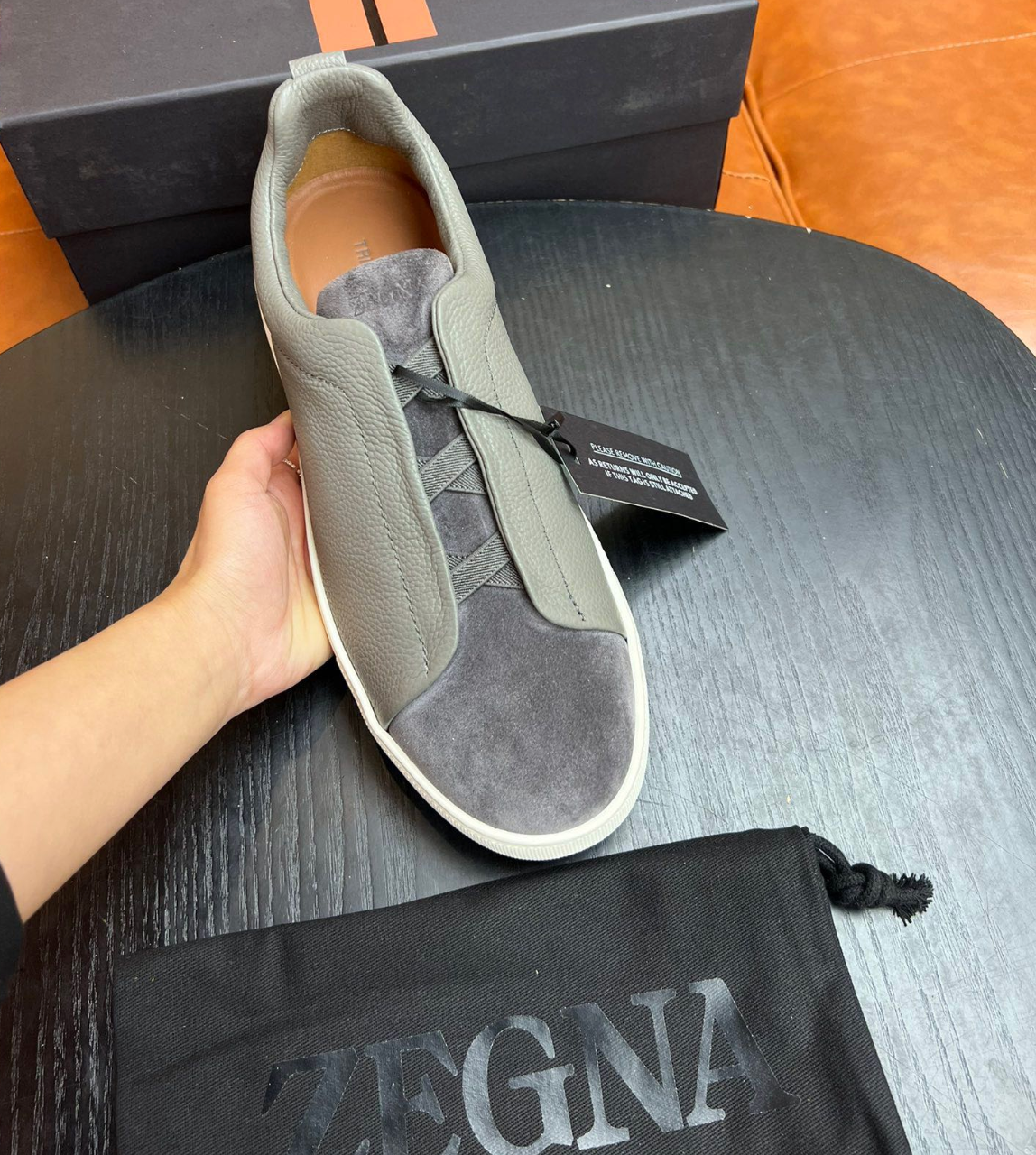 Ermenegildo Zegna Grey Triple stitch Leather & suede