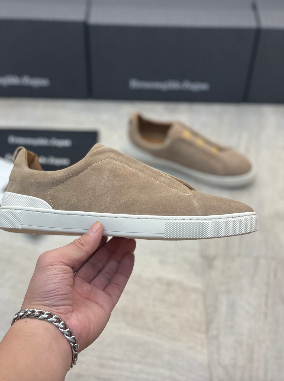 Ermenegildo Zegna beige suede triple stitch