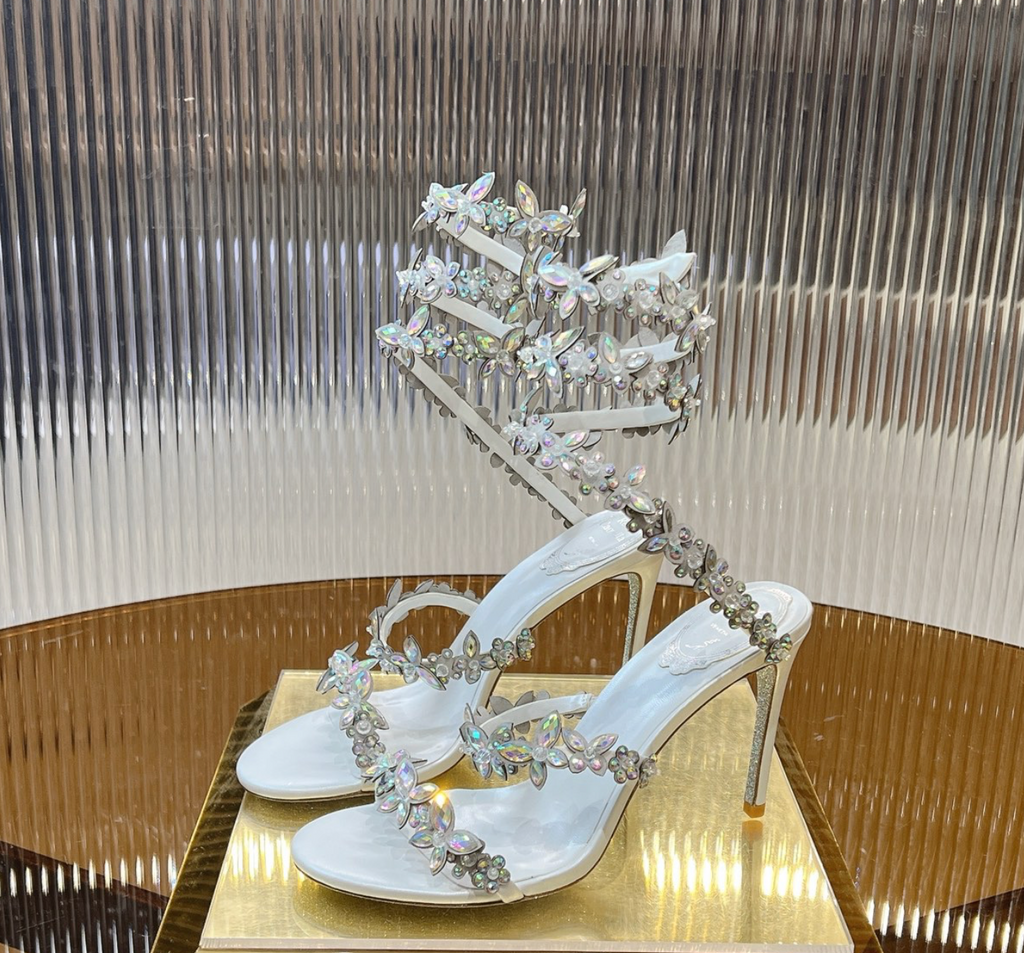 Eden White Crystal Satin Sandals