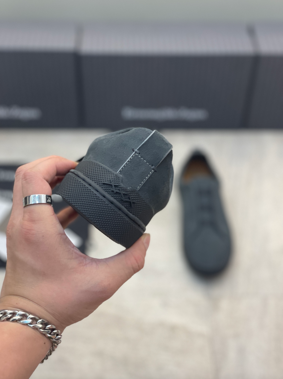 Ermenegildo Zegna dark grey suede triple stitch