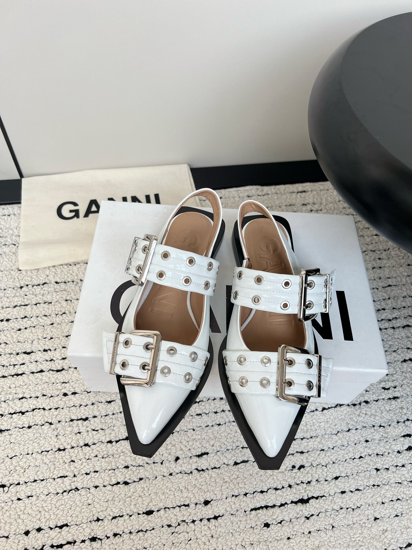 Ganni Buckle fastening Shiny White Ballerinas