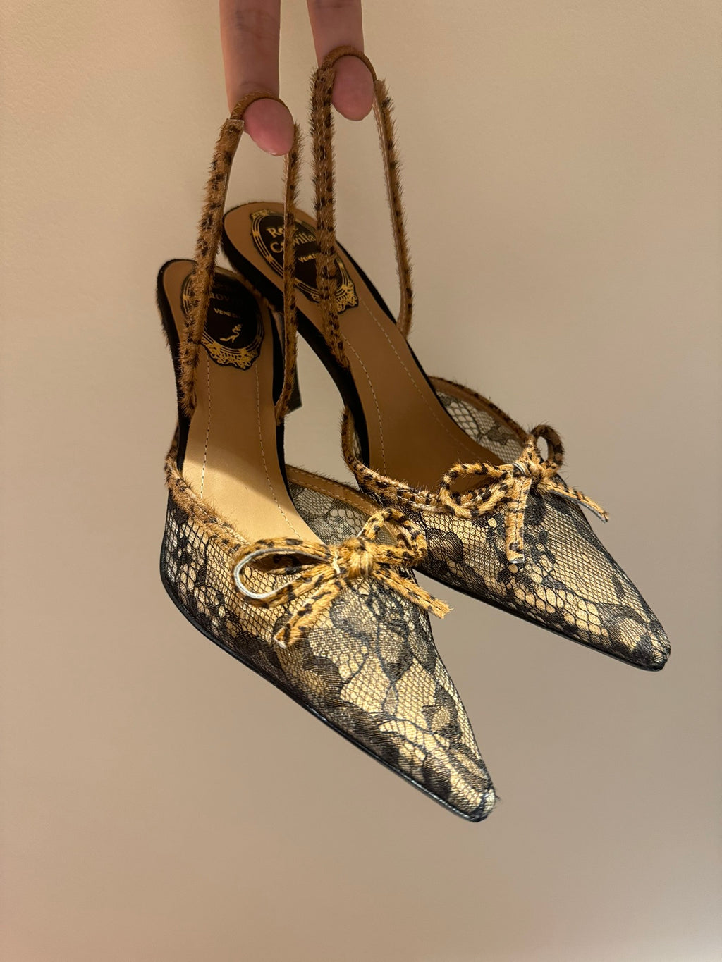 Slingback Faux Fur Leopard bow heels