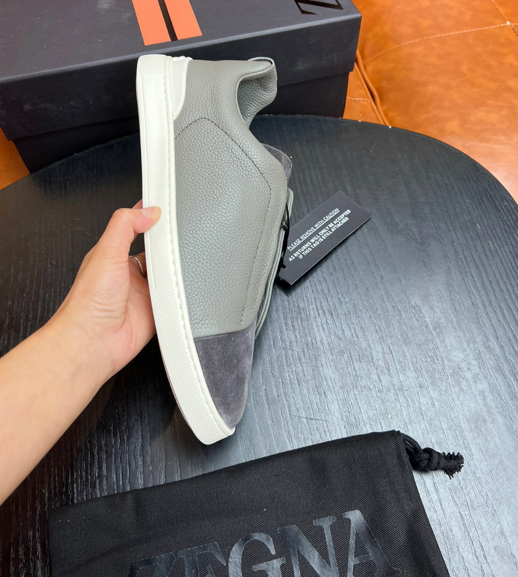 Ermenegildo Zegna Grey Triple stitch Leather & suede