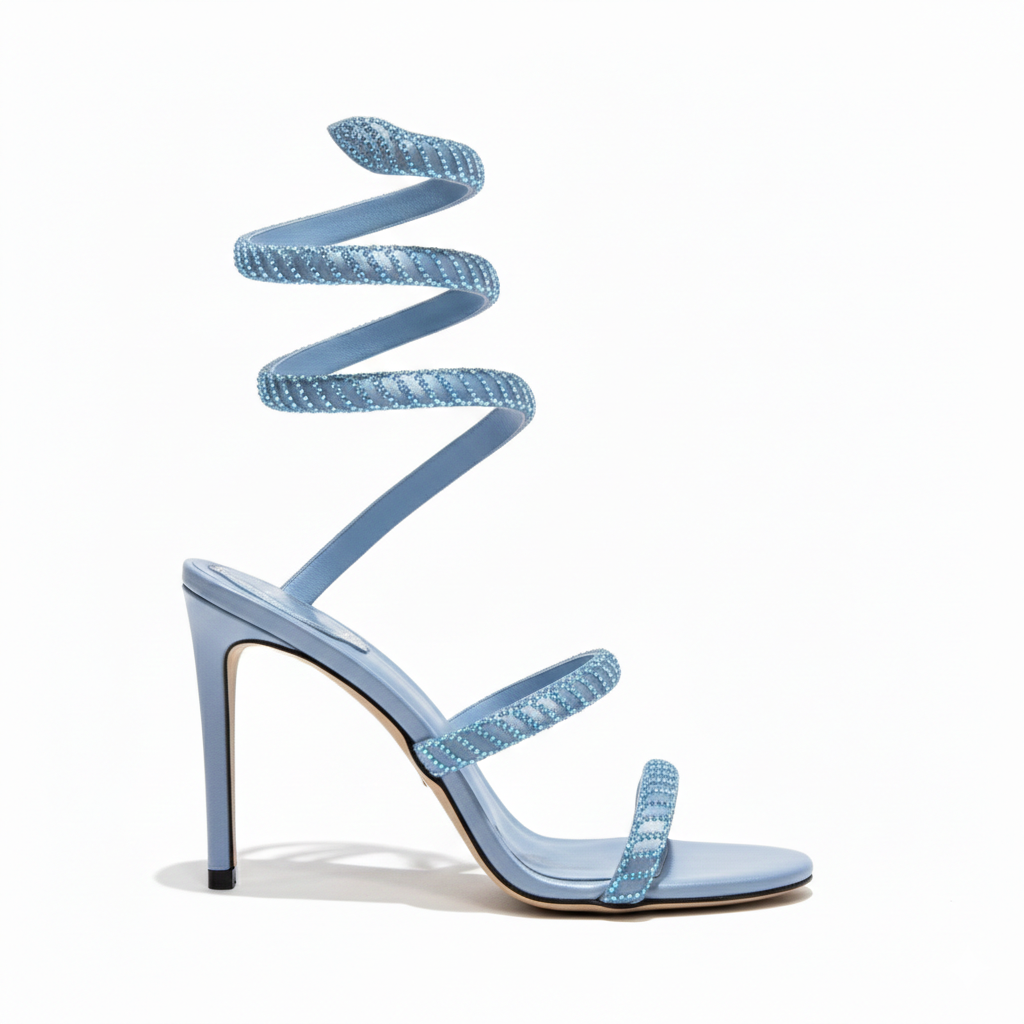Cleo Sunshine Crystal Ankle Wrap Sky Blue Sandal Heel Pump