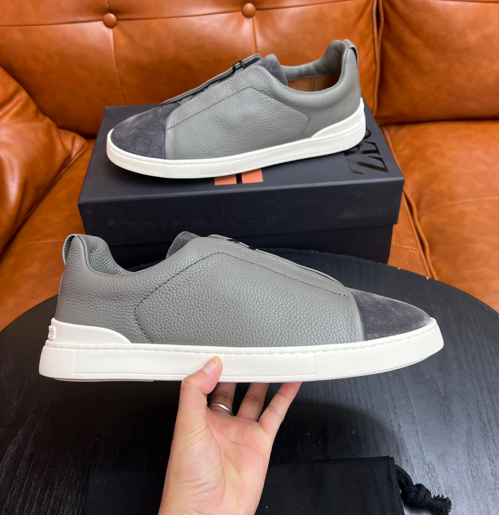 Ermenegildo Zegna Grey Triple stitch Leather & suede