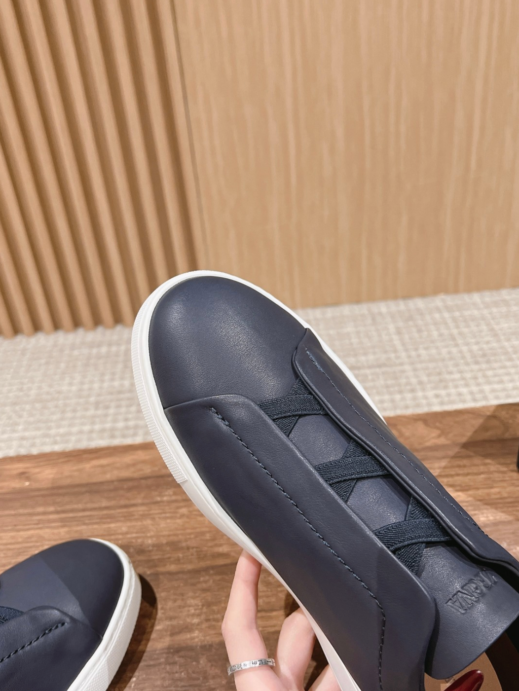 Ermenegildo Zegna navy deerskin Triple Stitch