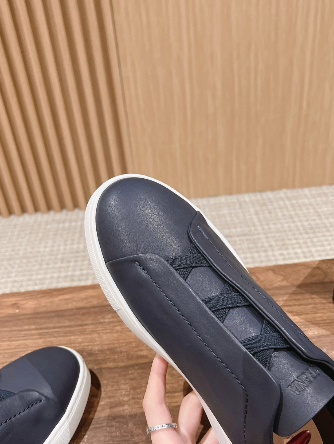 Ermenegildo Zegna navy deerskin Triple Stitch