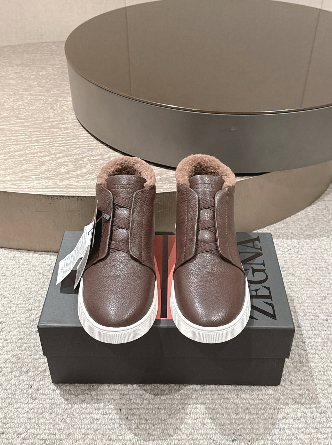 Ermenegildo Zegna brown deerskin wool Triple Stitch mid-top