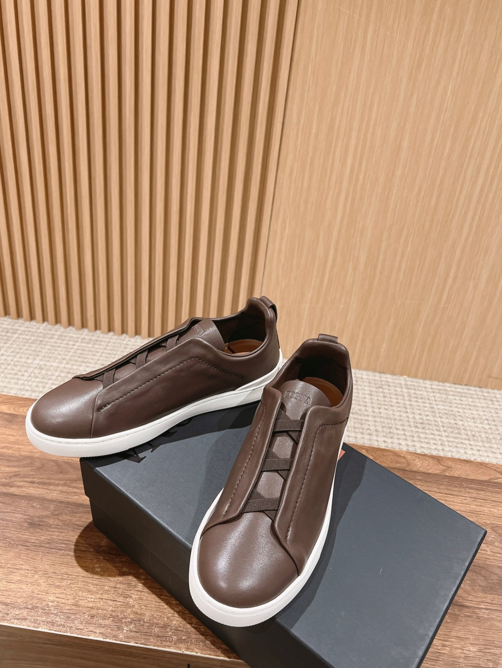 Ermenegildo Zegna dark brown deerskin Triple Stitch