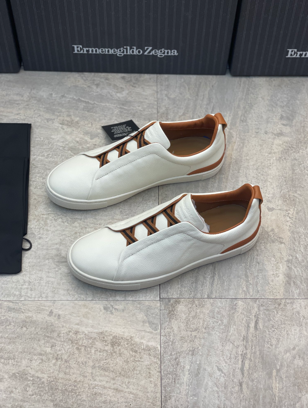 Ermenegildo Zegna white deerskin triple stitch