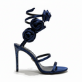 Florian Blue satin Rose sandals with contrasting appliqué