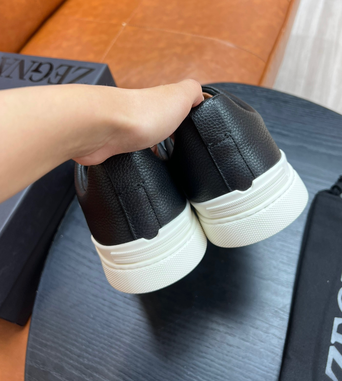 Ermenegildo Zegna Black Triple stitch Leather & suede