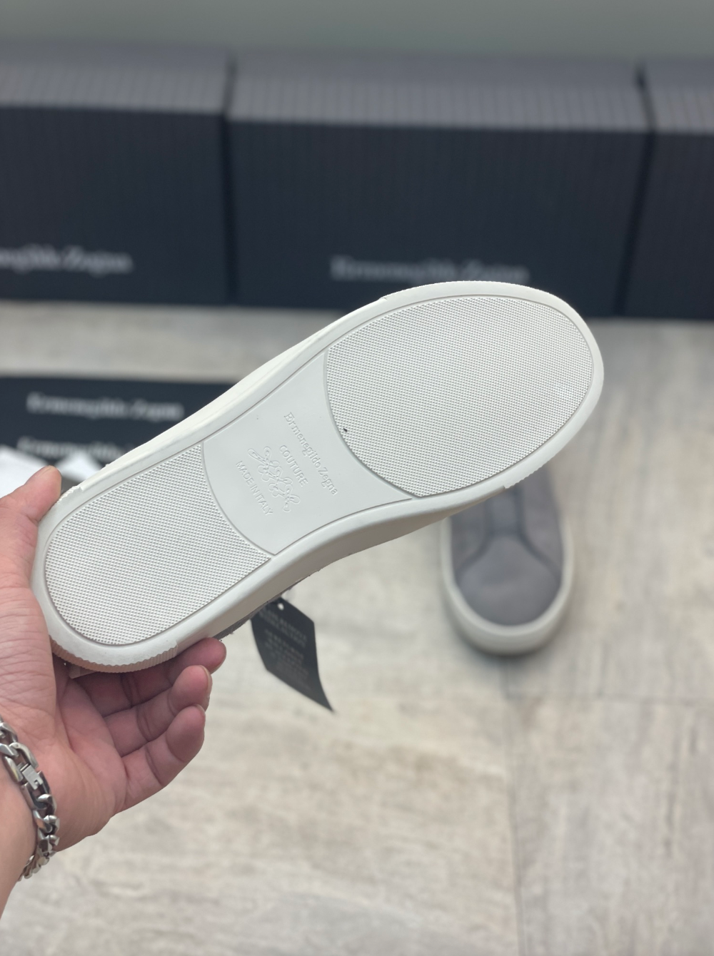 Ermenegildo Zegna grey suede triple stitch