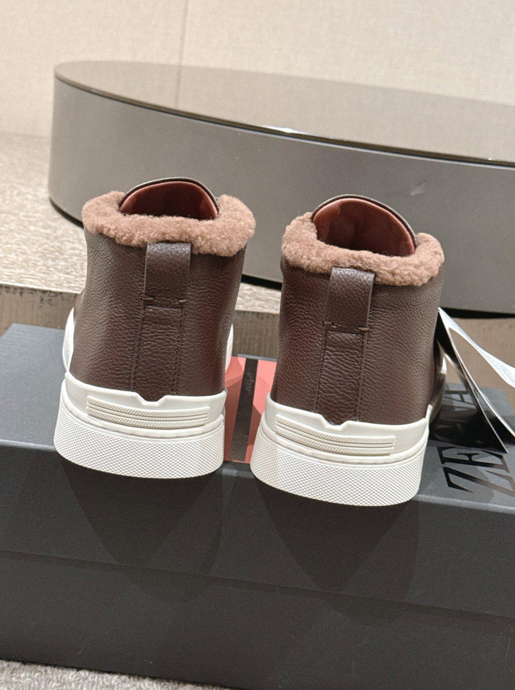 Ermenegildo Zegna brown deerskin wool Triple Stitch mid-top