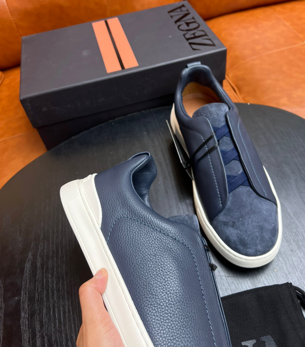 Ermenegildo Zegna Blue Triple stitch Leather & suede