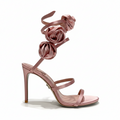 Florian Pink satin Rose sandals with contrasting appliqué