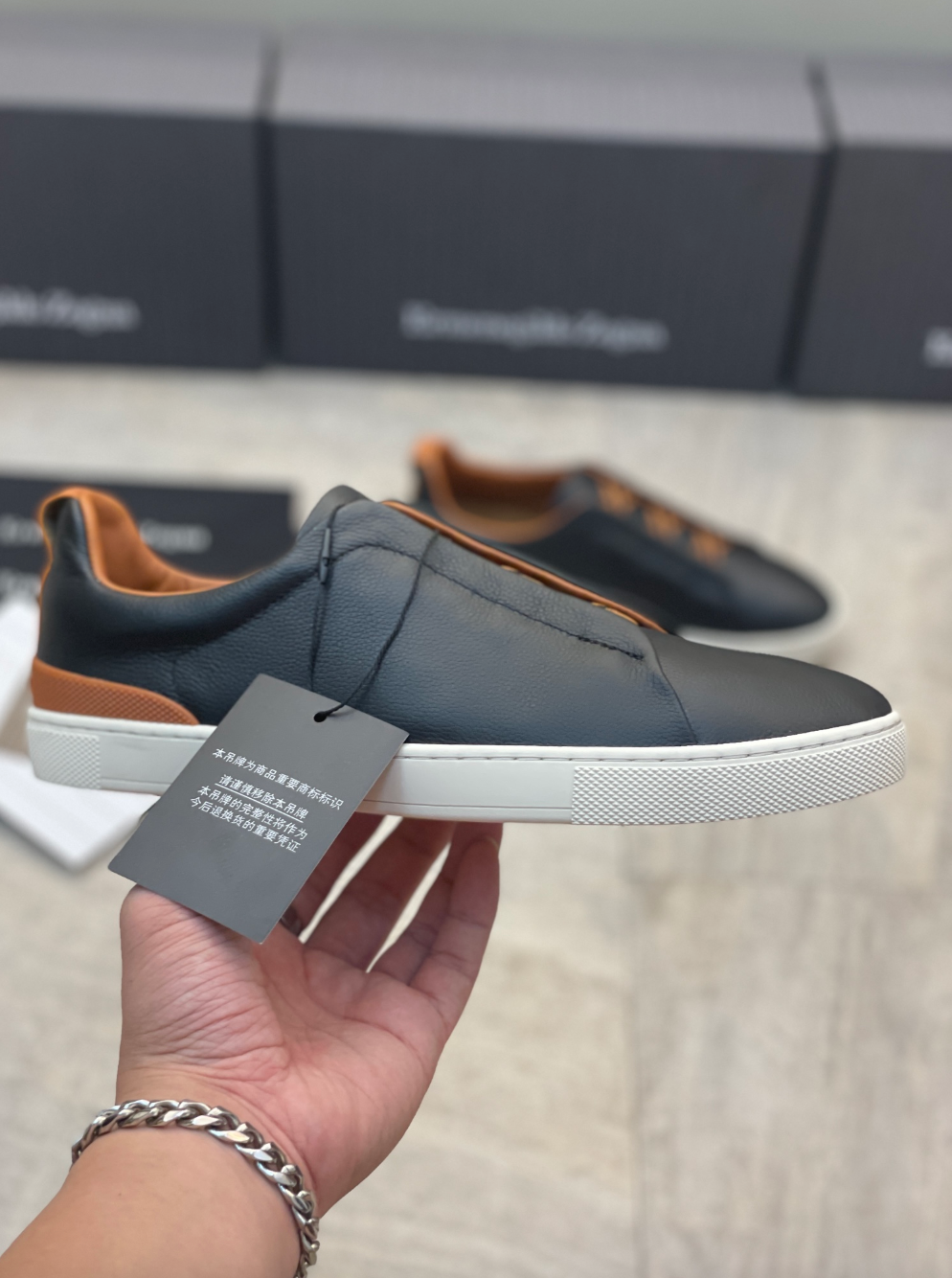 Ermenegildo Zegna black triple brown stitch Wool-Vicuna