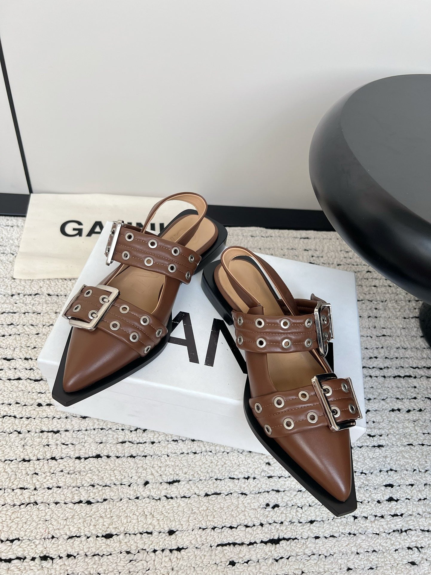 Ganni Buckle fastening Black Light Brown Ballerinas