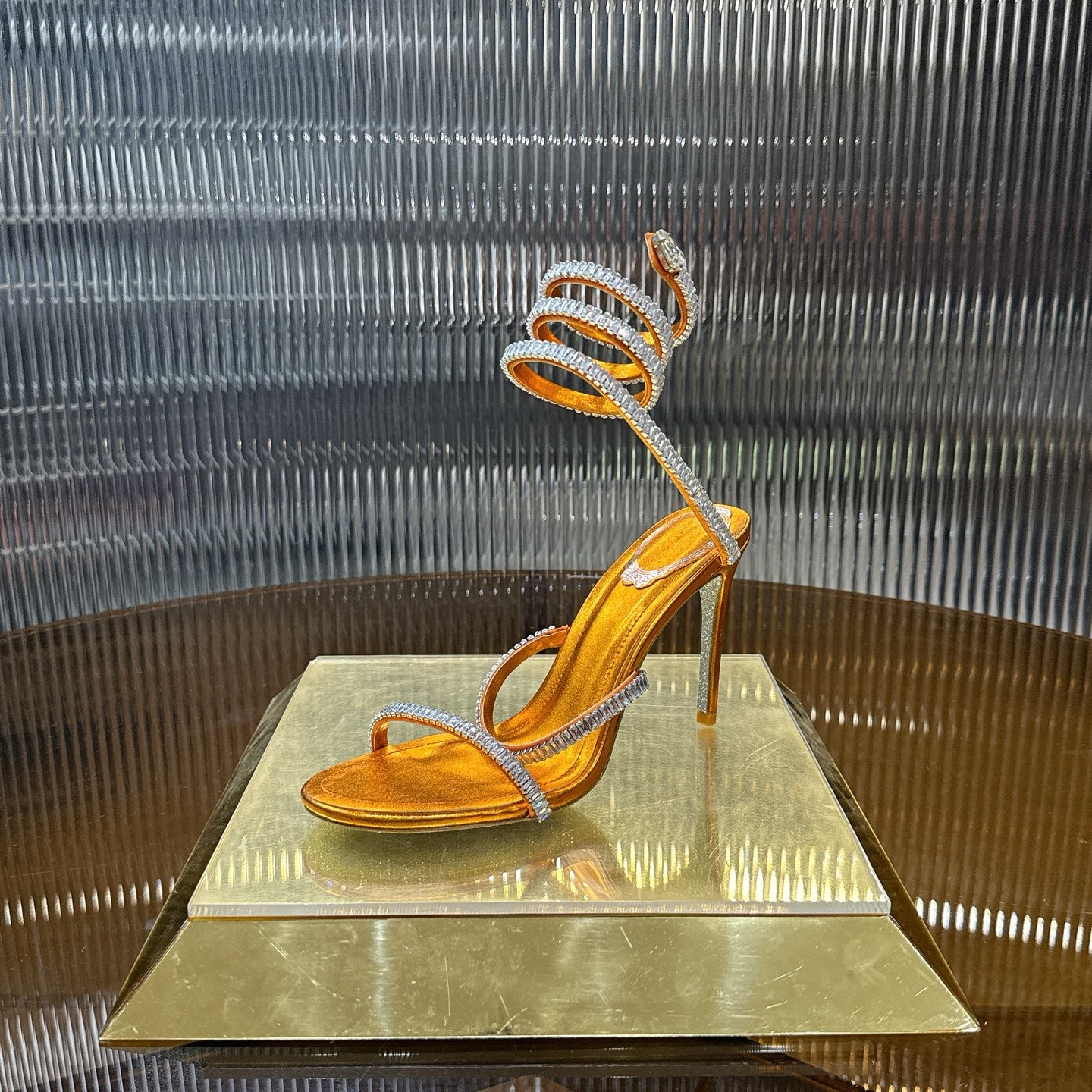 Cleo Spark sandal in Orange with rhinestone embellishments