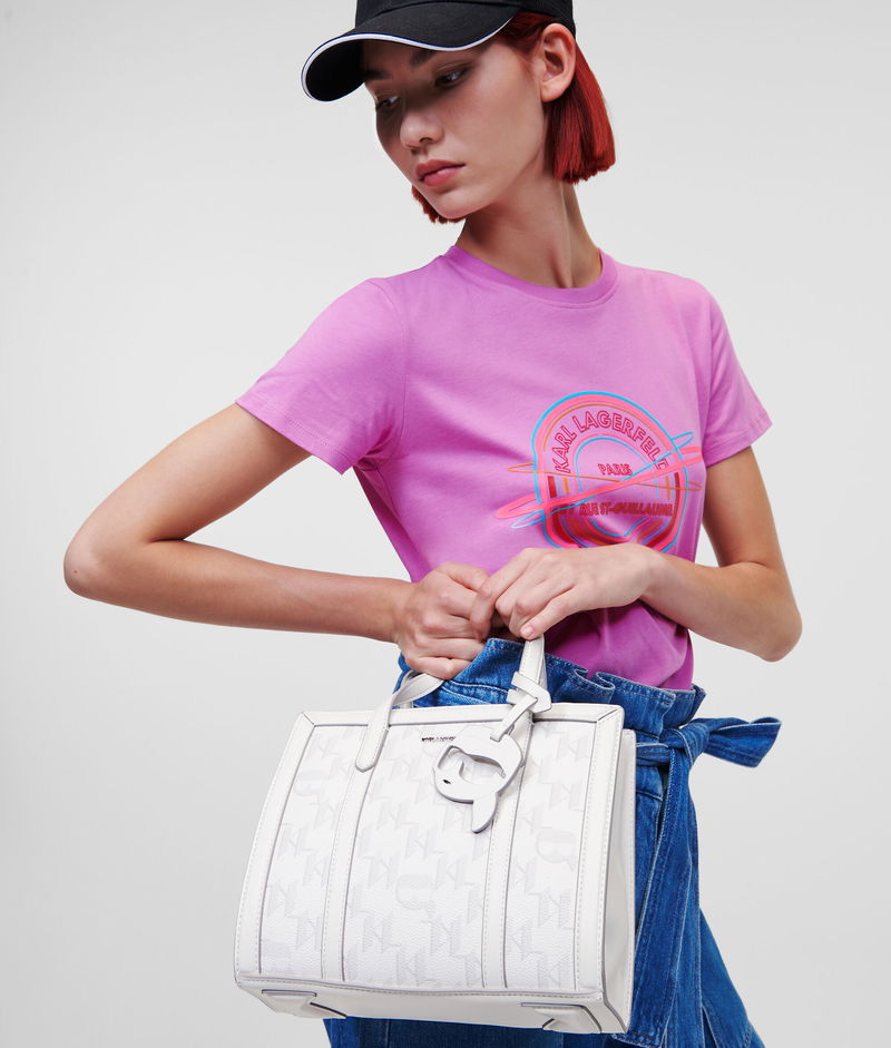 KARL LAGERFELD K/Ikonik 2.0 Monogram Small White Tote Bag