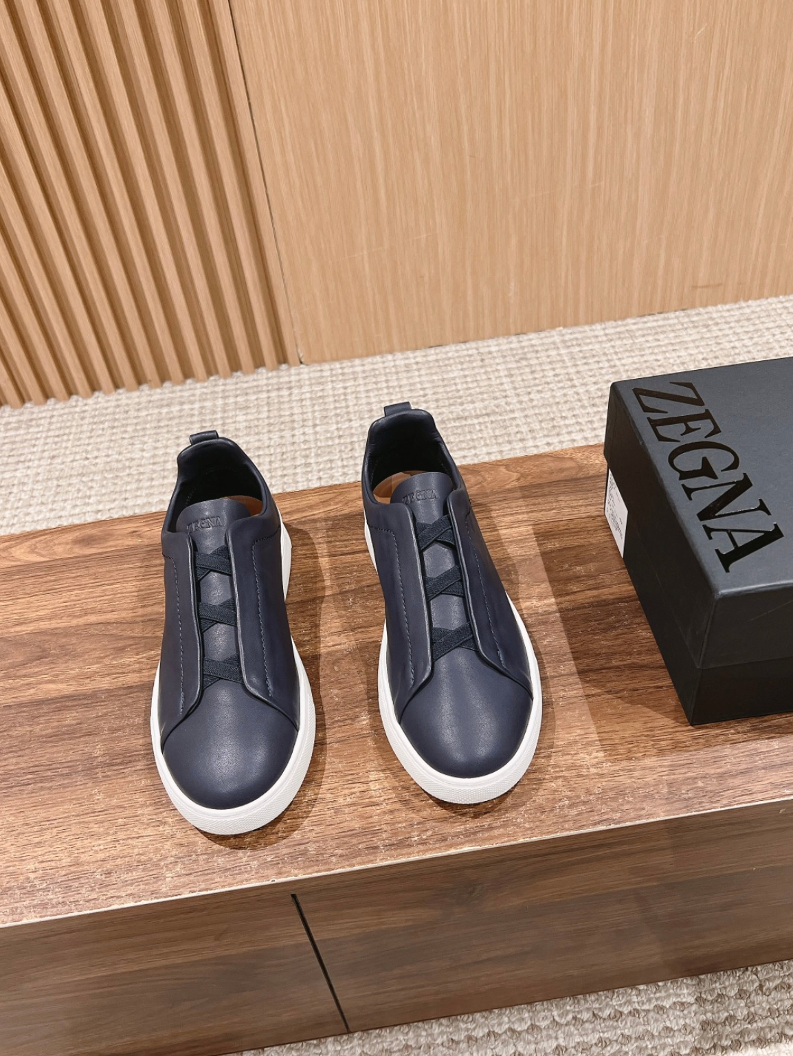 Ermenegildo Zegna navy deerskin Triple Stitch