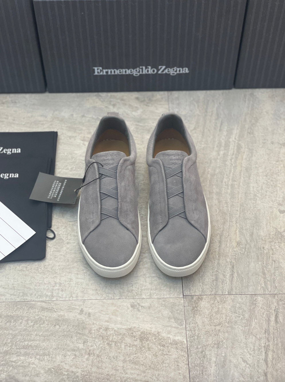 Ermenegildo Zegna grey suede triple stitch
