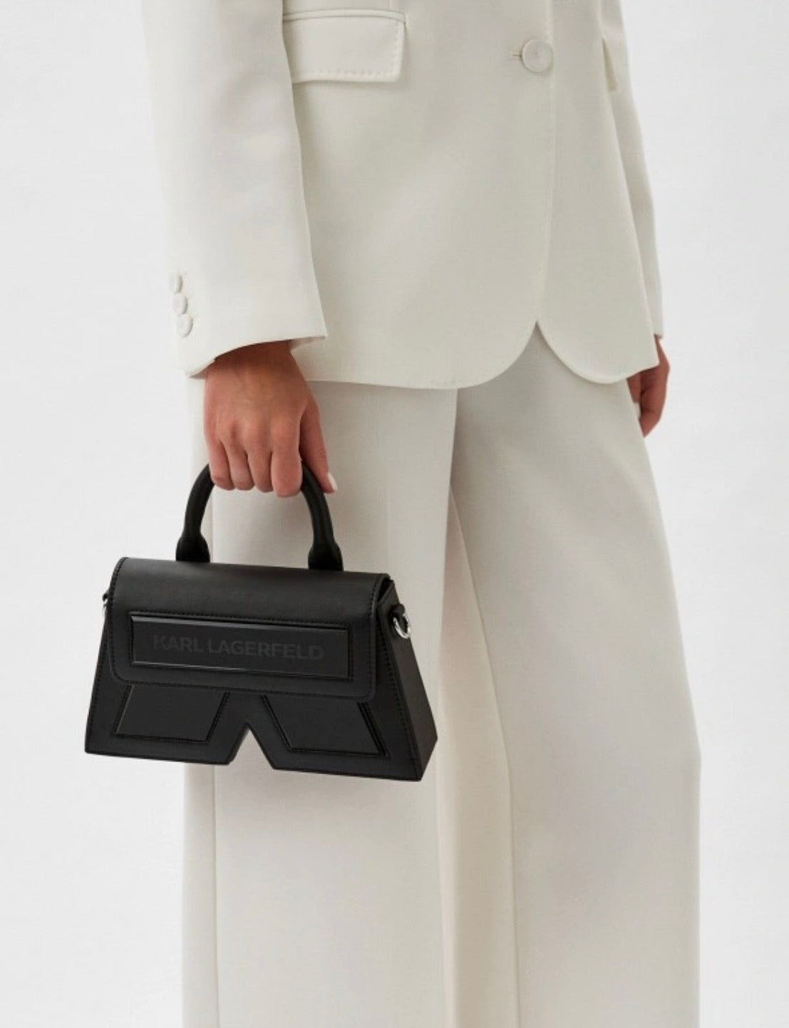 KARL LAGERFELD K/Ikon Black Leather Top Handle Bag