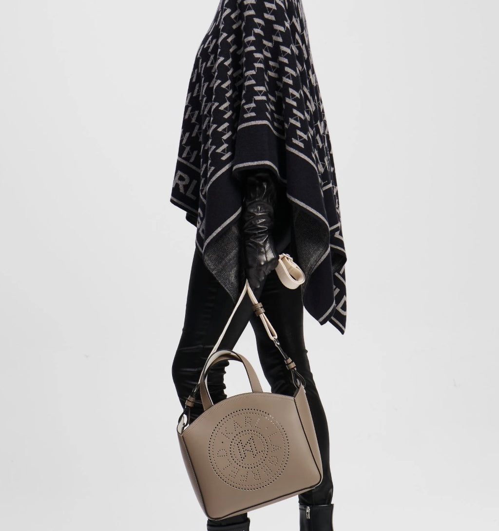 KARL LAGERFELD K/Circle Small Light Grey Perforated Tote Bag