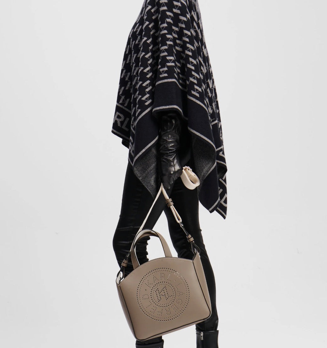 KARL LAGERFELD K/Circle Small Light Grey Perforated Tote Bag