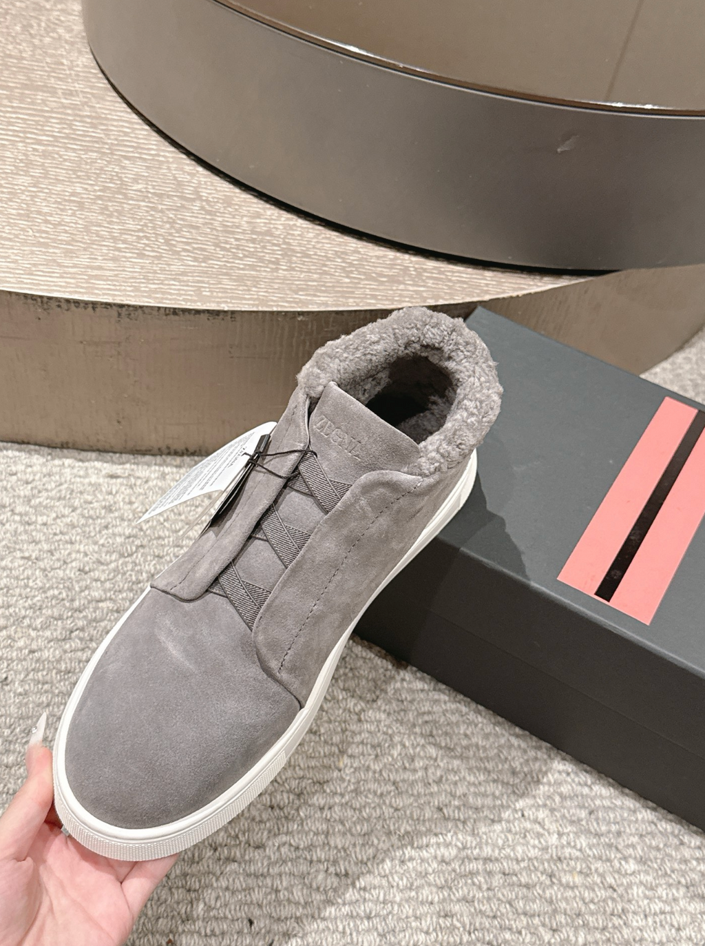 Ermenegildo Zegna grey suede wool Triple Stitch mid-top