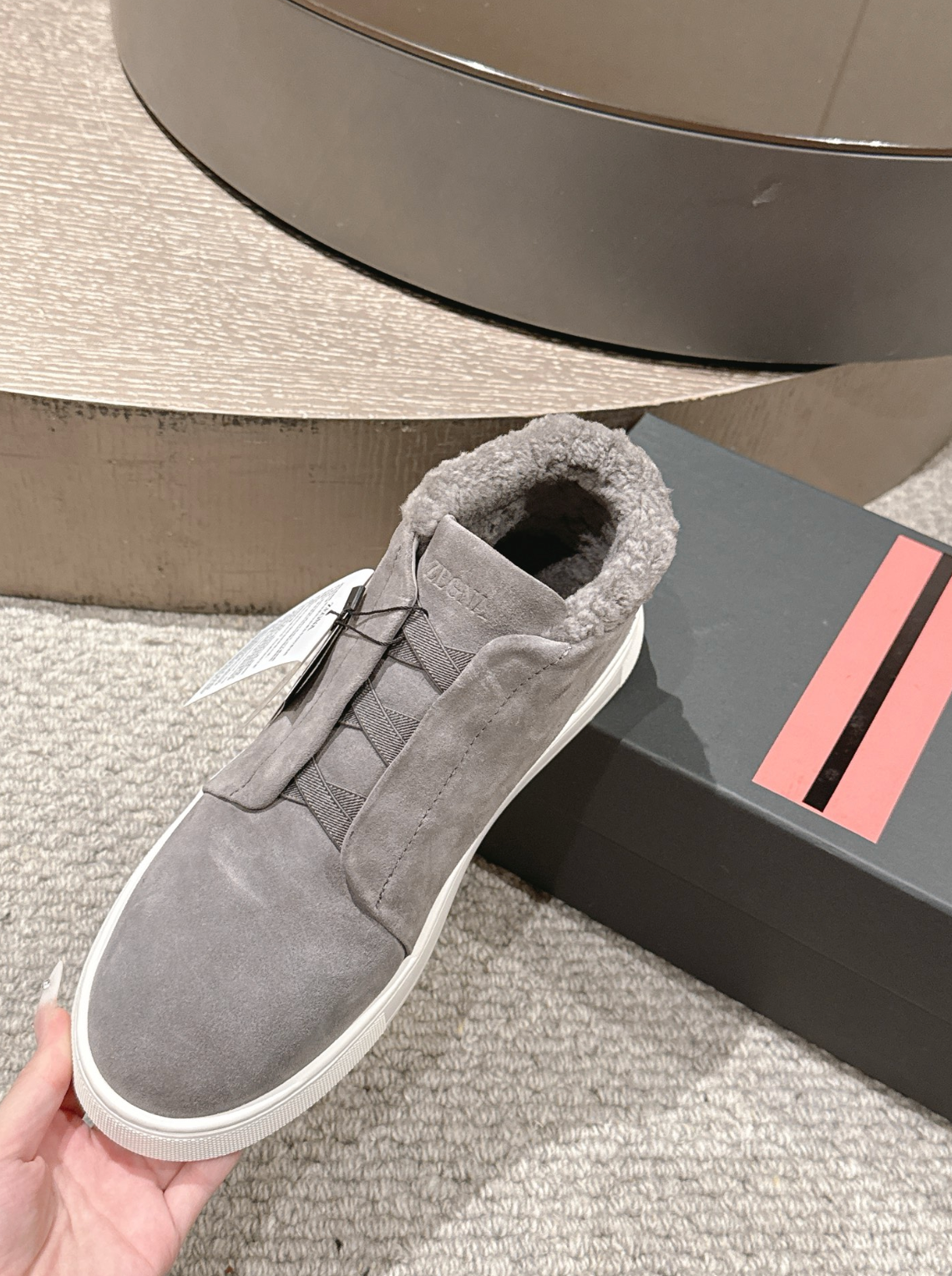 Ermenegildo Zegna grey suede wool Triple Stitch mid-top