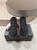 Ermenegildo Zegna black suede deerskin wool Triple Stitch mid-top