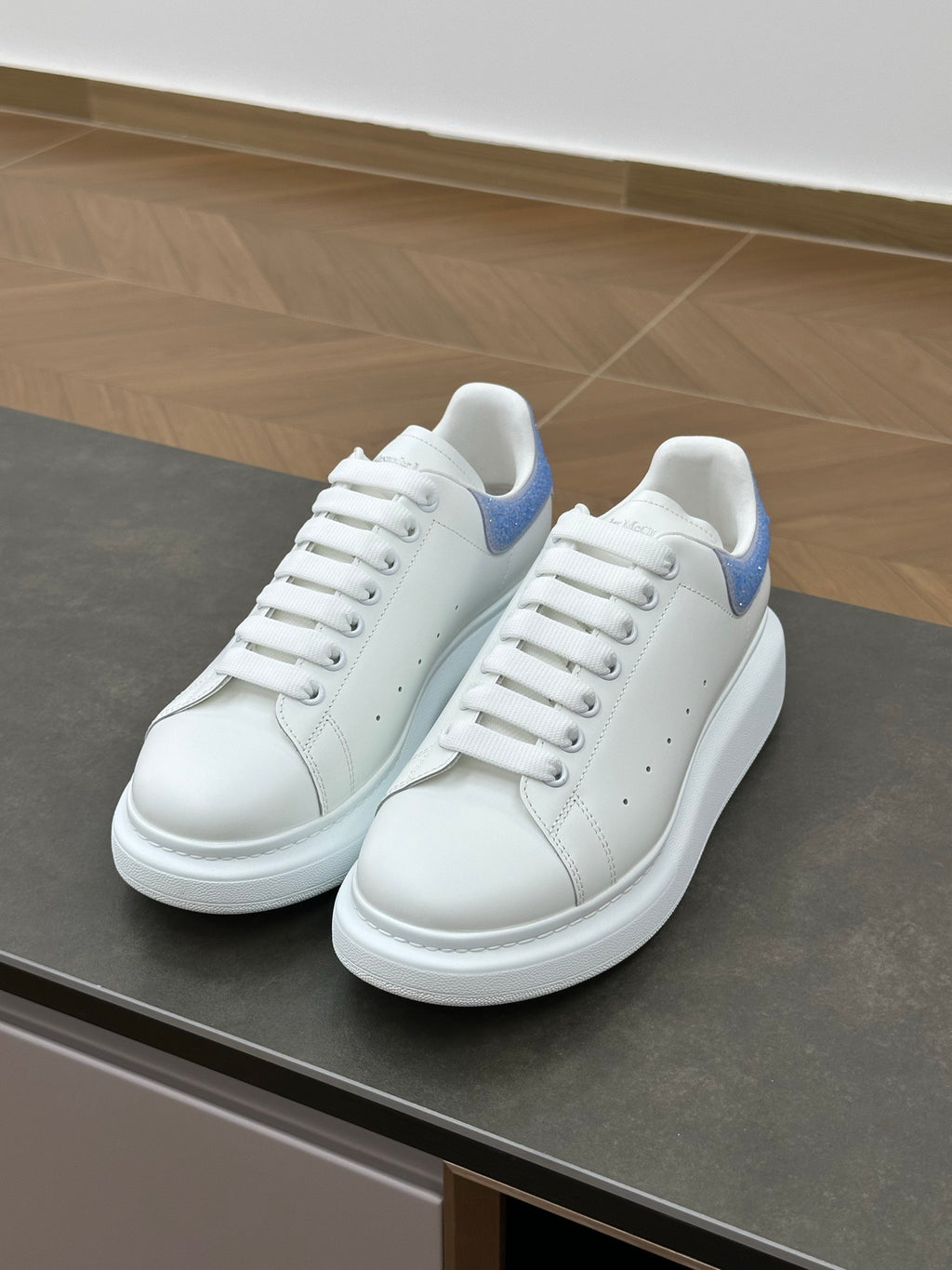 Women's Oversized Crystal Sneaker in Sky Blue