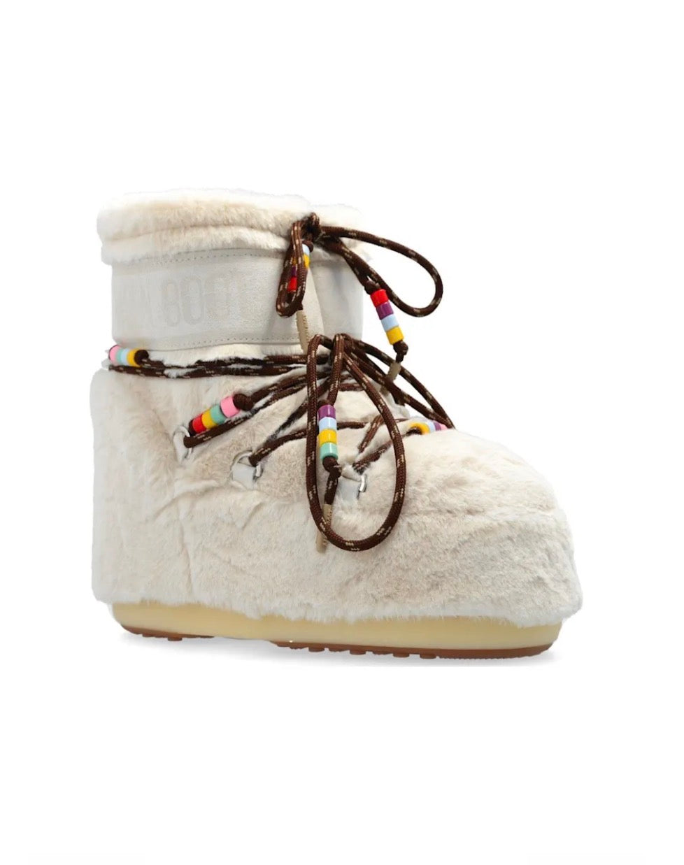 MOON BOOT Icon Low Ankle Faux Fur Beads off white