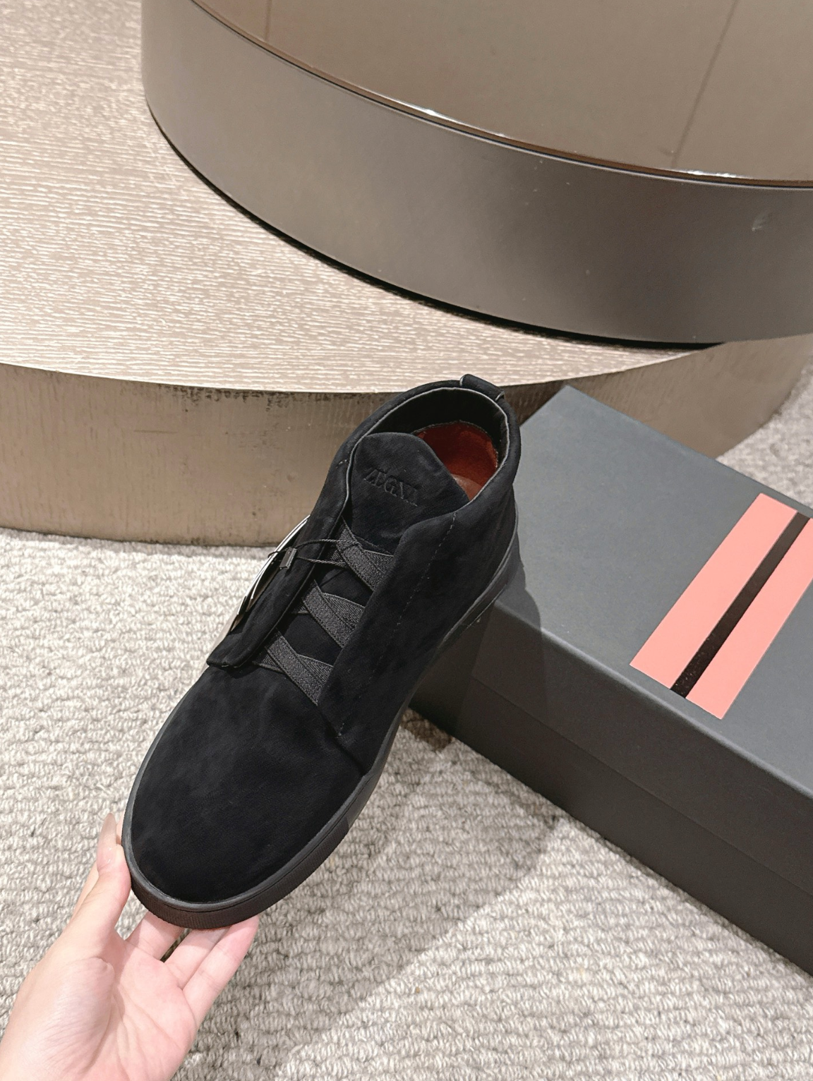 Ermenegildo Zegna black suede Triple Stitch mid-top