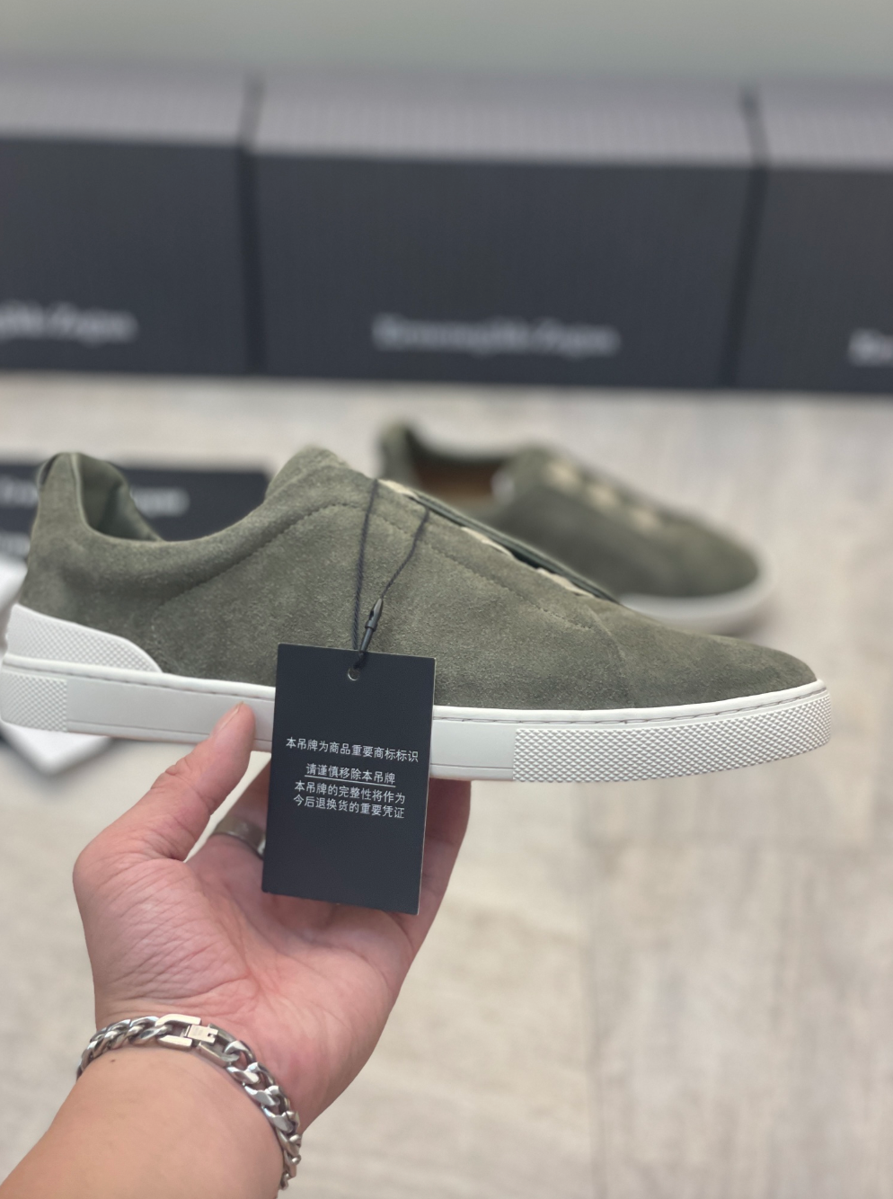 Ermenegildo Zegna olive green suede triple stitch