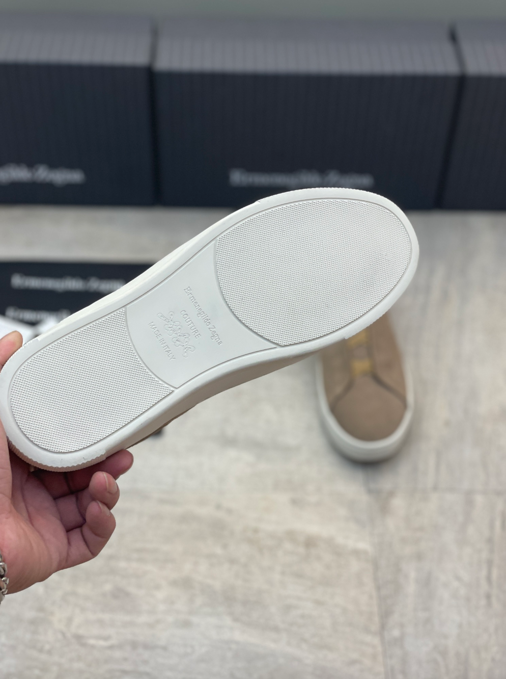 Ermenegildo Zegna beige suede triple stitch