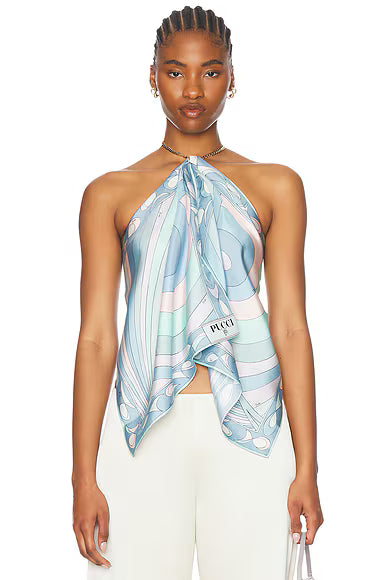 Pucci Light Blue Abstract-Print Halterneck Top