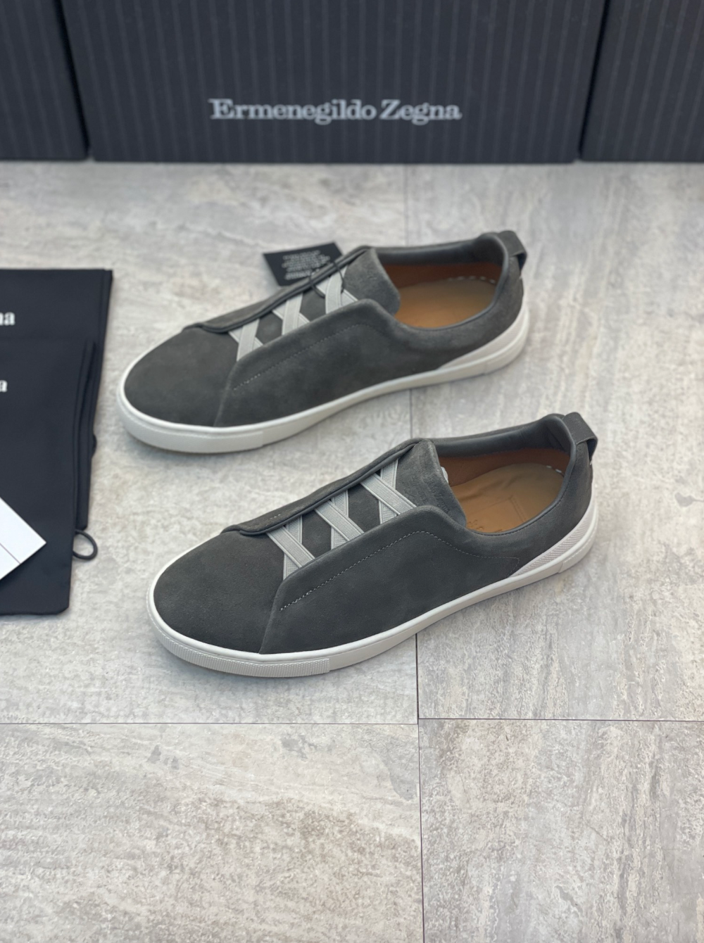 Ermenegildo Zegna dark grey suede triple stitch