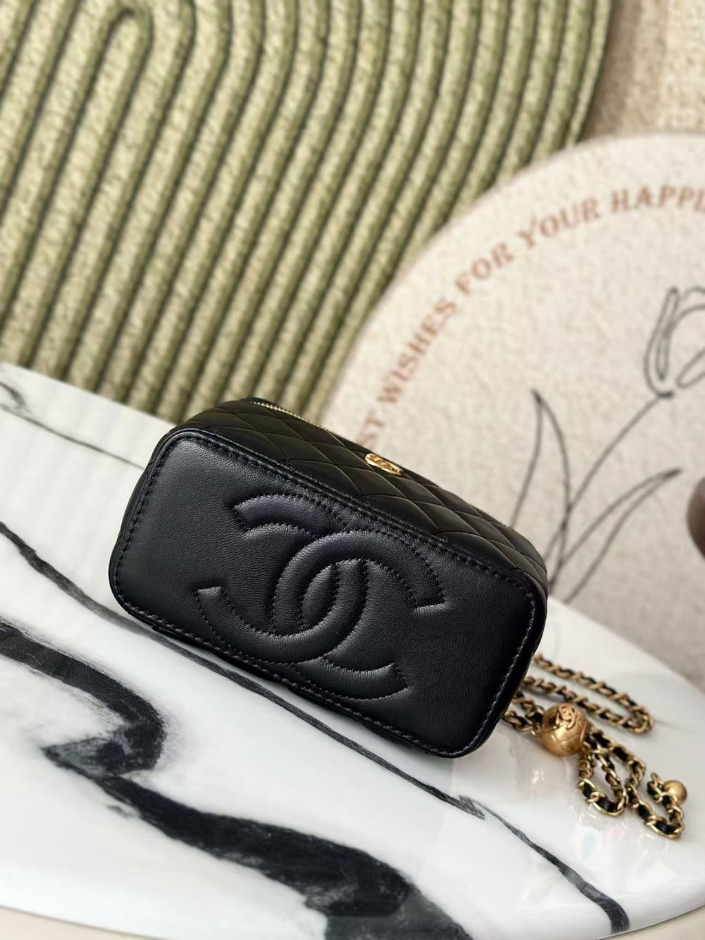 Chanel Vanity on Chain Pearl Crush Black Lambskin