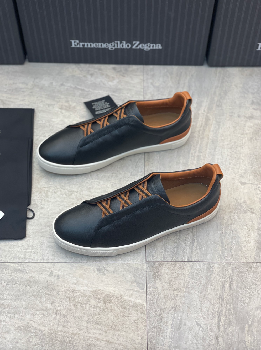 Ermenegildo Zegna black triple brown stitch Wool-Vicuna