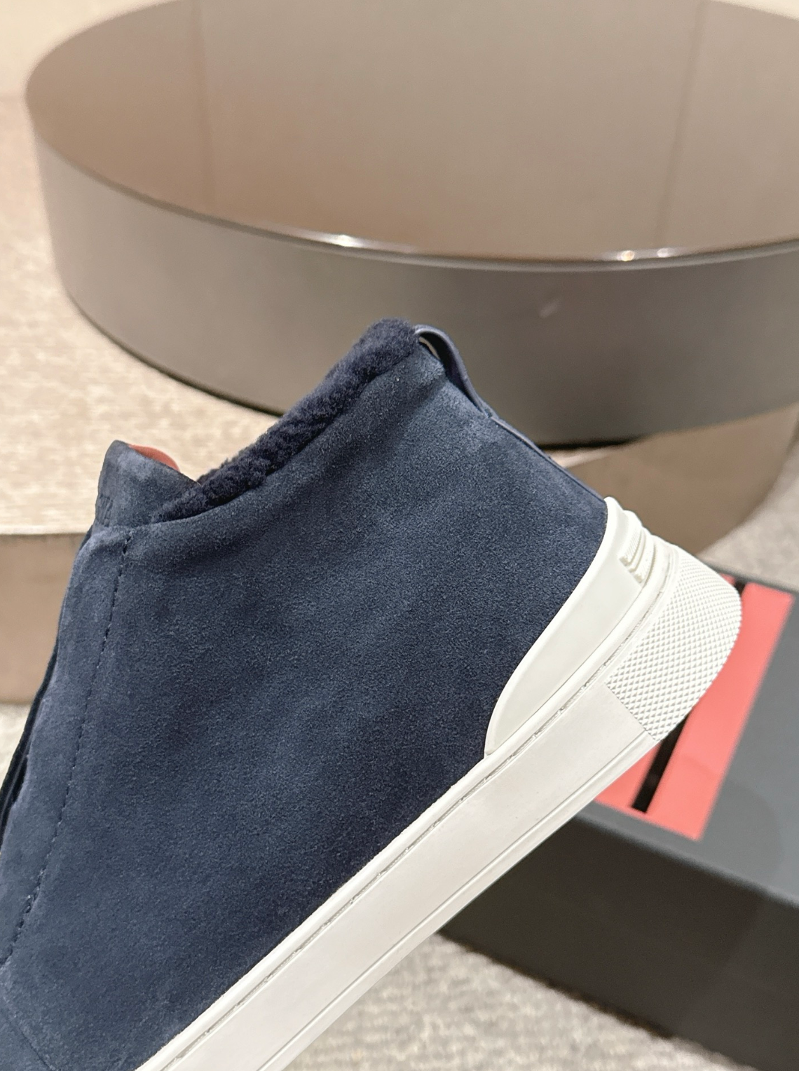 Ermenegildo Zegna navy suede deerskin wool Triple Stitch mid-top